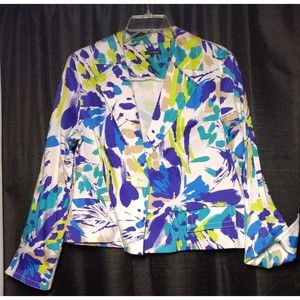 600 West Women Blue and White Paint Splatter Art Boho Blazer Size Large